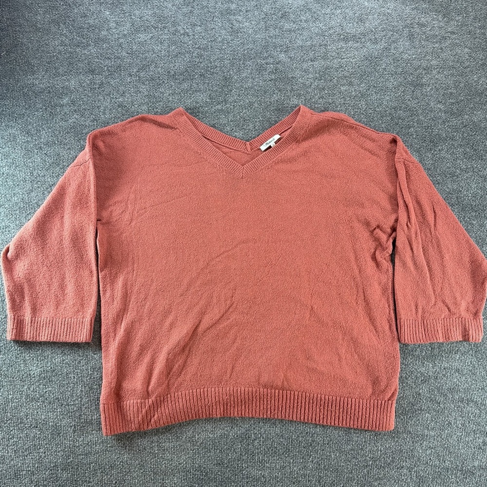 Madewell 2X Terracotta Orange V-Neck Drop Shoulder 3/4 Sleeve Sweater Fall Cozy